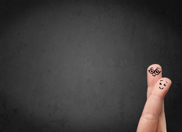 Happy finger smileys with empty copy space dark background — Stock Photo, Image