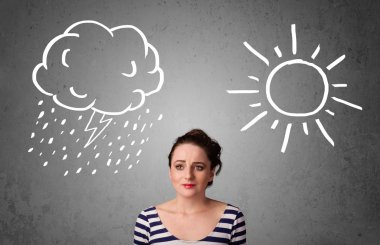 bir güneş ve yağmur çizme arasında duran kadın