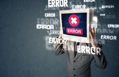 pc monitör t onun baş ve hata iletileri ile iş adamı