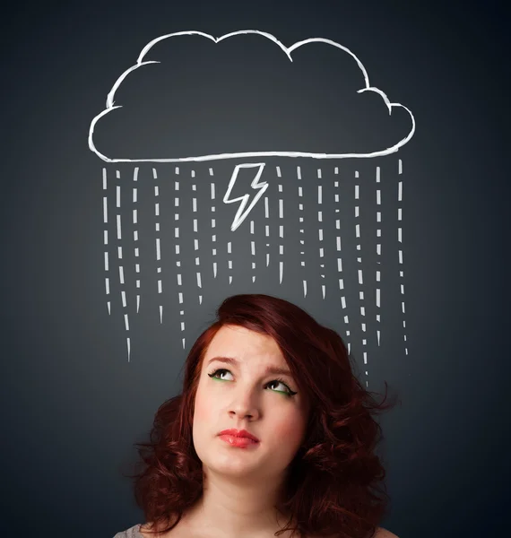 Fiatal nő thundercloud a feje fölött — Stock Fotó