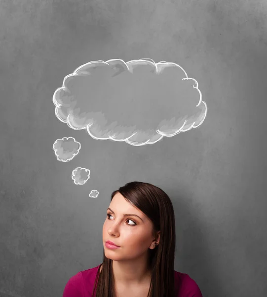 Thoughtful woman with cloud above her head — Stock Photo, Image