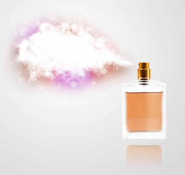 Beautiful bottle spraying colorful cloud — Stock Photo, Image