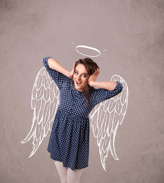 Linda chica con alas de ángel ilustrado — Foto de Stock