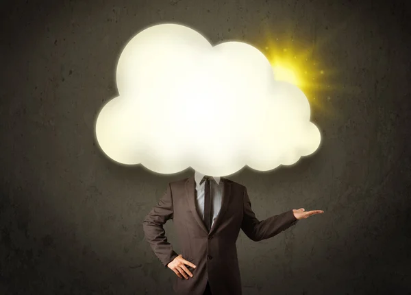 Young business man in shirt and tie with a sunny cloud head — Stock Photo, Image