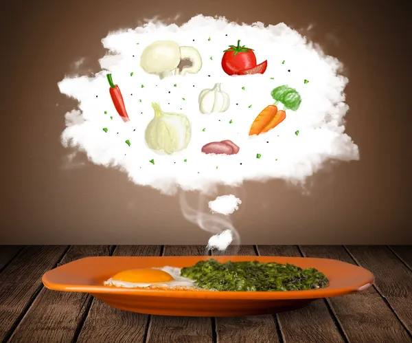 Tabak yemek bulut çizimde bitkisel maddeler ile — Stok fotoğraf