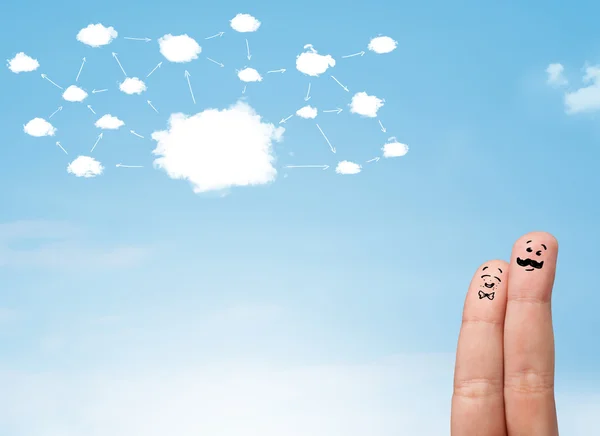 Finger smiley med moln nätverkssystem — Stockfoto