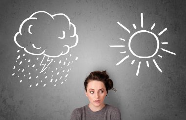 bir güneş ve yağmur çizme arasında duran kadın