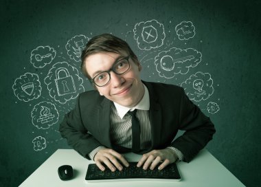 Virüslü ve düşüncelerini hackleyen genç inek bilgisayar korsanı.