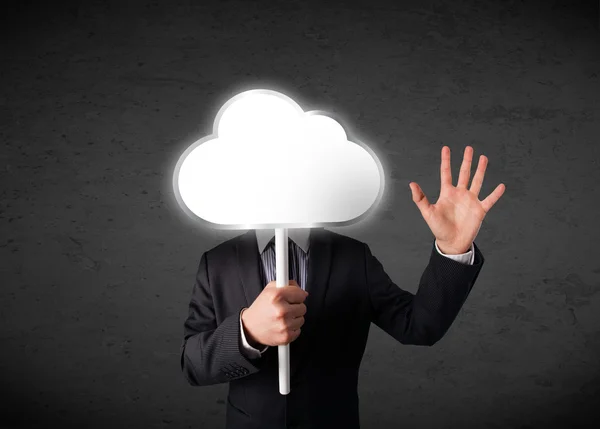 Zakenman die een wolk vasthoudt — Stockfoto