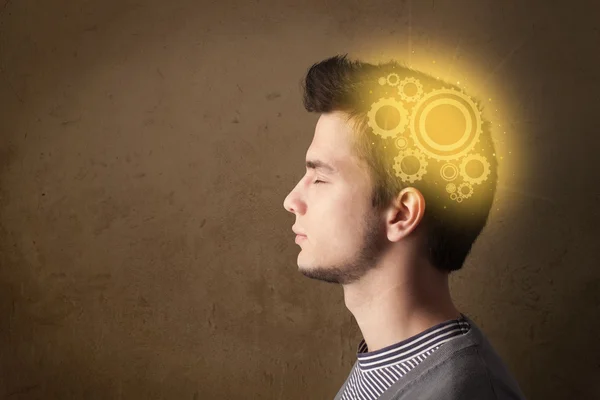 Young person thinking with a machine head illustration — Stock Photo, Image