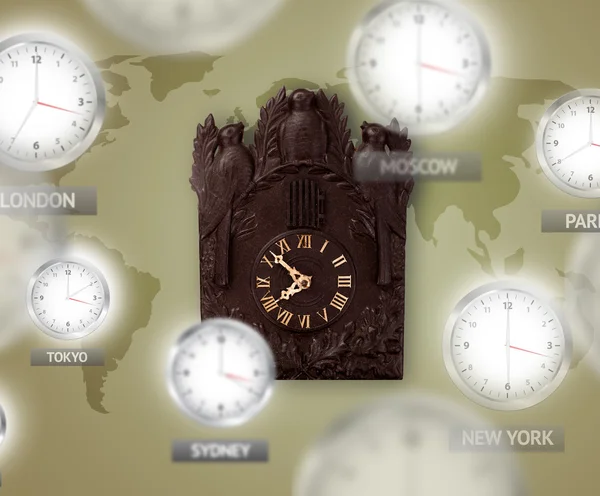 Relojes y zonas horarias sobre el concepto mundial — Foto de Stock