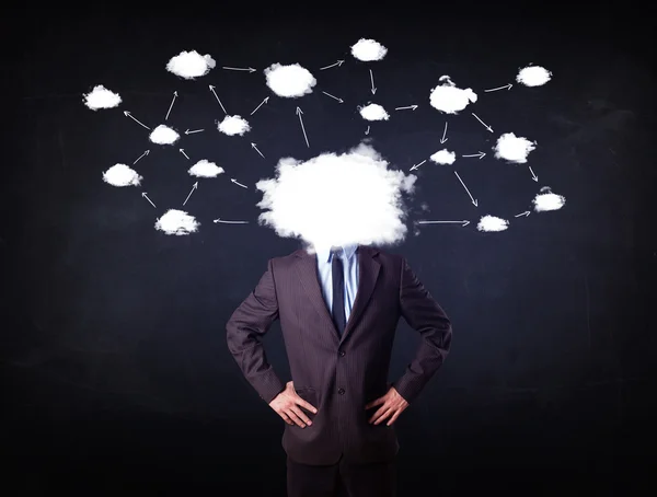 Business man with cloud network head — Stock Photo, Image