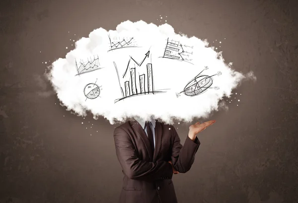 Elegant business man cloud head with hand drawn graphs — Stock Photo, Image