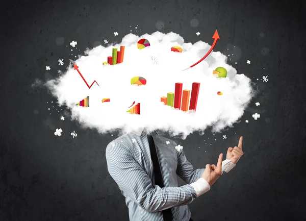 Uomo d'affari moderno con una testa nuvola grafico — Foto Stock