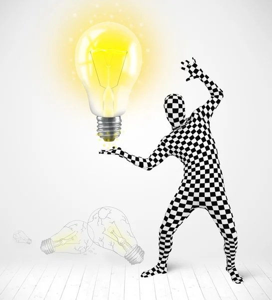 Man in full body with glowing light bulb — Stock Photo, Image