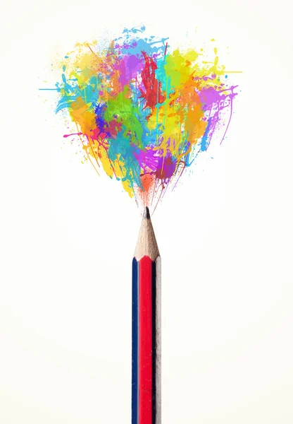 Pencil close-up with colored paint splashes — Stock Photo, Image