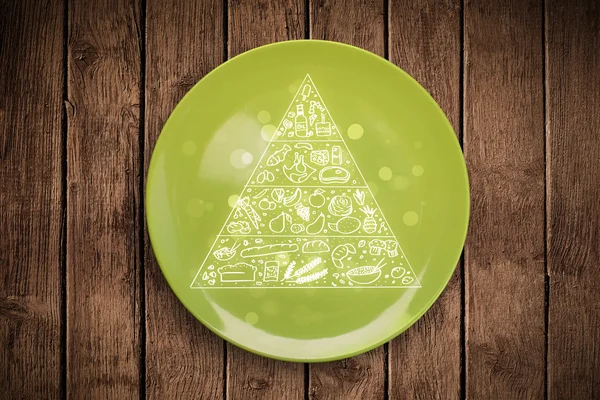 Hand drawn food pyramid on colorful dish plate — Stock Photo, Image