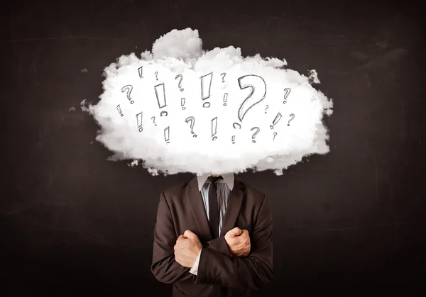 Business man cloud head with question and exclamation marks — Stock Photo, Image