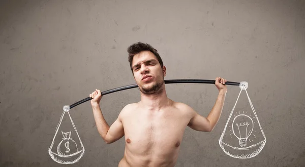 Skinny guy trying to get balanced — Stock Photo, Image