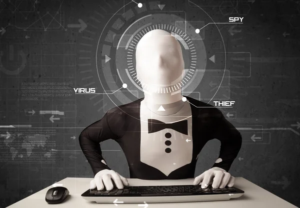 Hacker nélkül szaggató köhögés persona futurisztikus környezetben identitás — Stock Fotó