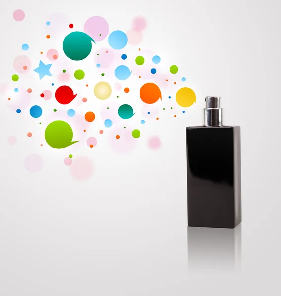 Perfume bottle spraying colored bubbles — Stock Photo, Image