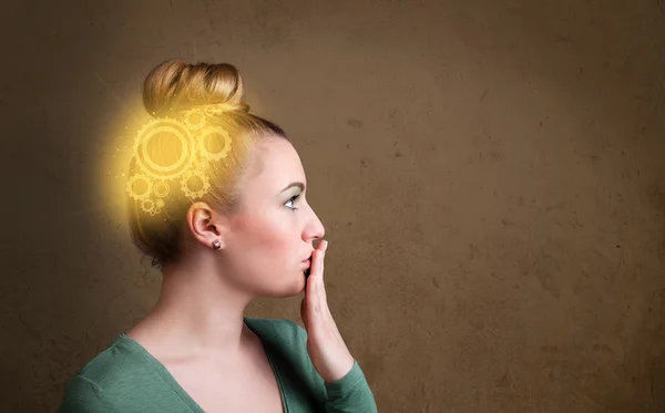 Menina inteligente pensando com uma máquina cabeça ilustração — Fotografia de Stock