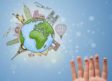 Dünyanın ünlü simge ile neşeli parmak suratlar