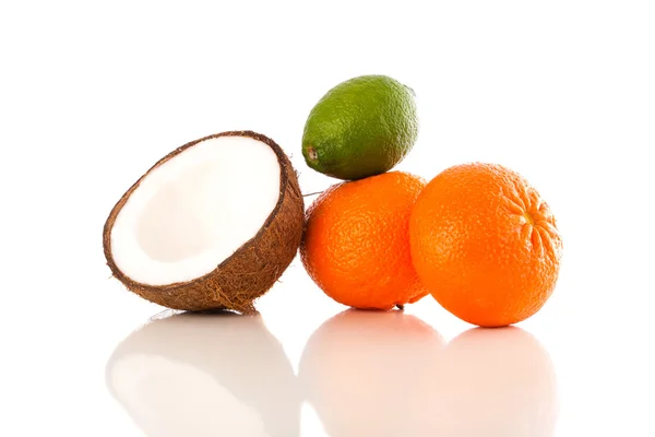 Healthy tropical fresh fruits on white background — Stock Photo, Image