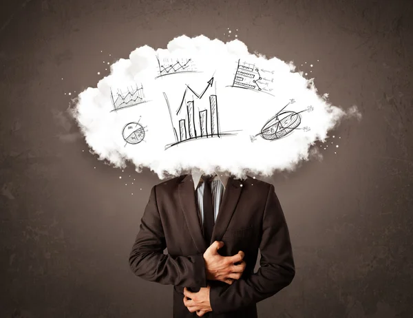 Elegantní obchodní muž cloudová hlava s ručně kreslenými grafy — Stock fotografie