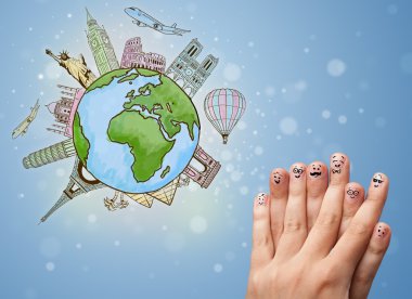 Dünyanın ünlü simge ile neşeli parmak suratlar