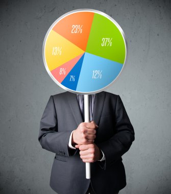 Elinde pasta grafiği tutan bir iş adamı.