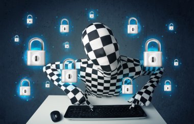 Sanal kilit sembolleri ve simgeleriyle kılık değiştirmiş korsan