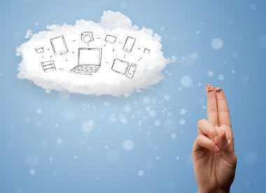 cloud computing teknolojisi ile bakarak mutlu gülen parmak