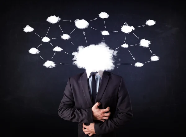 Business man with cloud network head — Stock Photo, Image