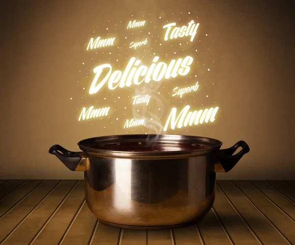 Bright comments above cooking pot — Stock Photo, Image