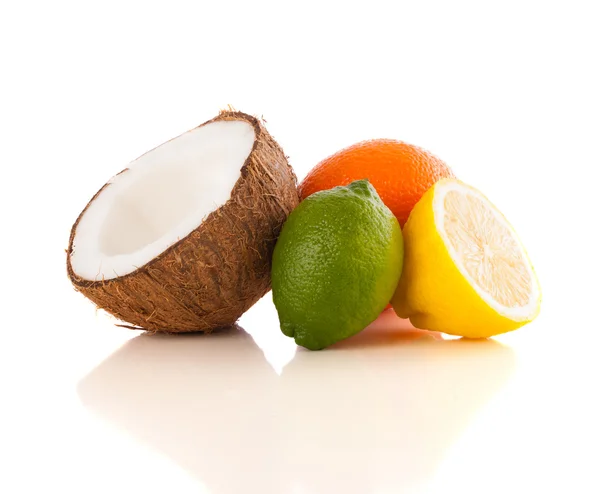 Healthy tropical fresh fruits on white background — Stock Photo, Image