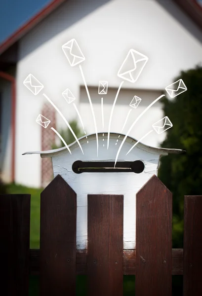 Hand drawn envelopes comming out of a mailbox — Stock Photo, Image