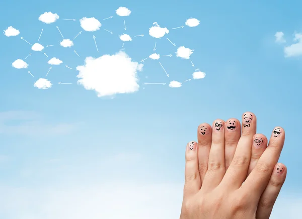 Finger smiley with cloud network system — Stock Photo, Image