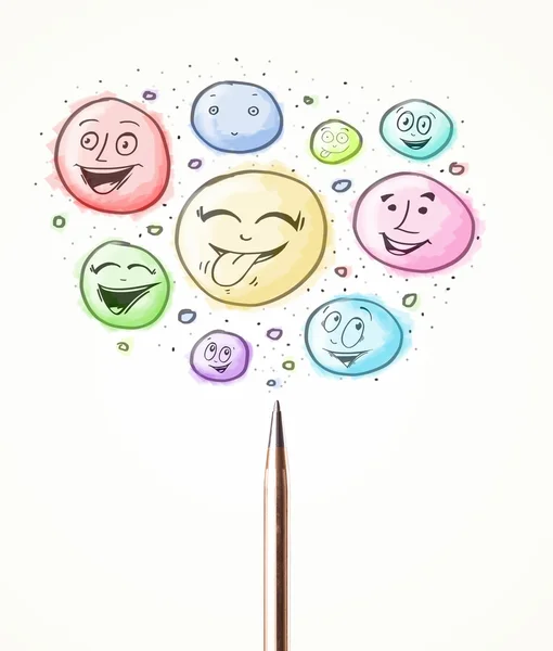 Smiley faces coming out of pen — Stock Photo, Image