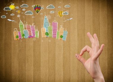 mutlu gülen parmaklar renkli handrawn cityscape arıyorsunuz