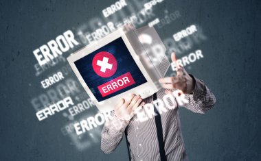 pc monitör t onun baş ve hata iletileri ile iş adamı