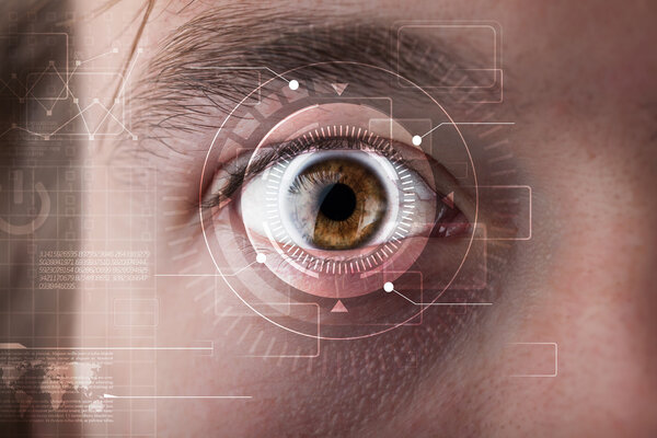 Cyber man with technolgy eye looking