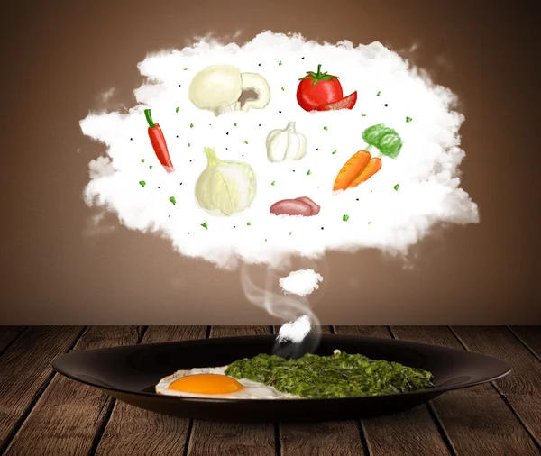 Plate of food with vegetable ingredients illustration in cloud — Stock Photo, Image