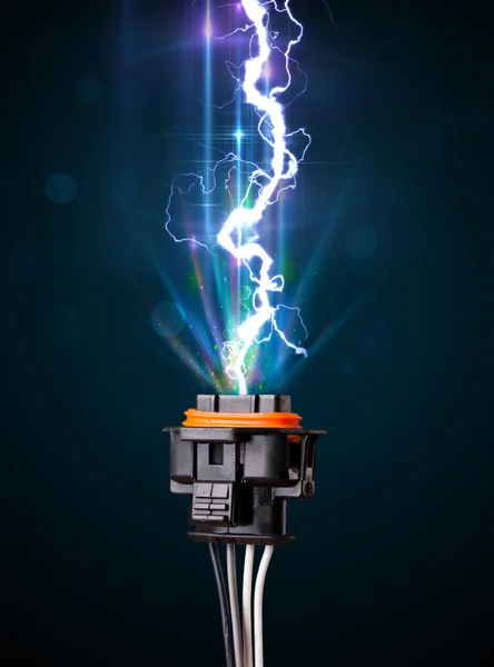 Electric cable with glowing electricity lightning — Stock Photo, Image