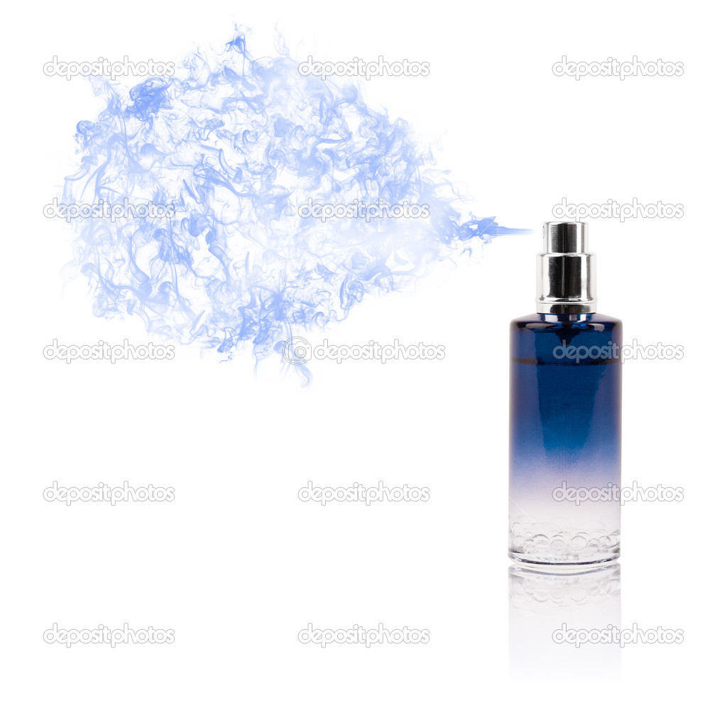 Perfume bottle spraying colored scent