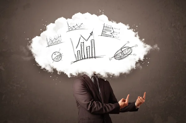 Elegant business man cloud head with hand drawn graphs — Stock Photo, Image