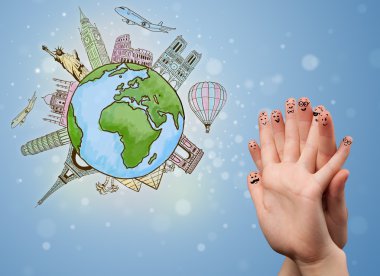 Dünyanın ünlü simge ile neşeli parmak suratlar