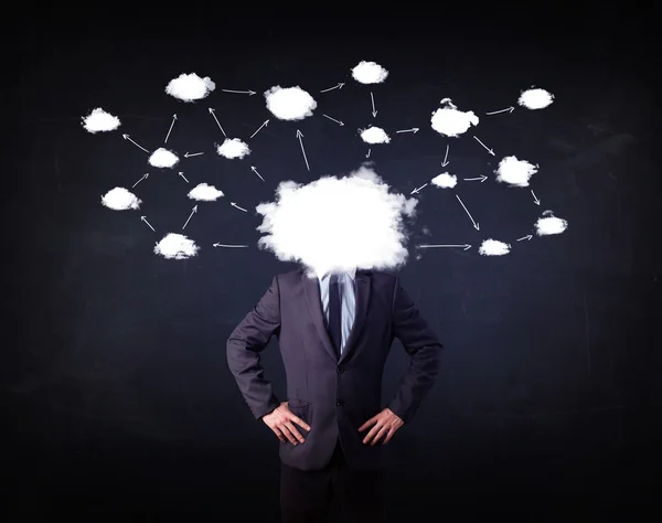 Business man with cloud network head — Stock Photo, Image