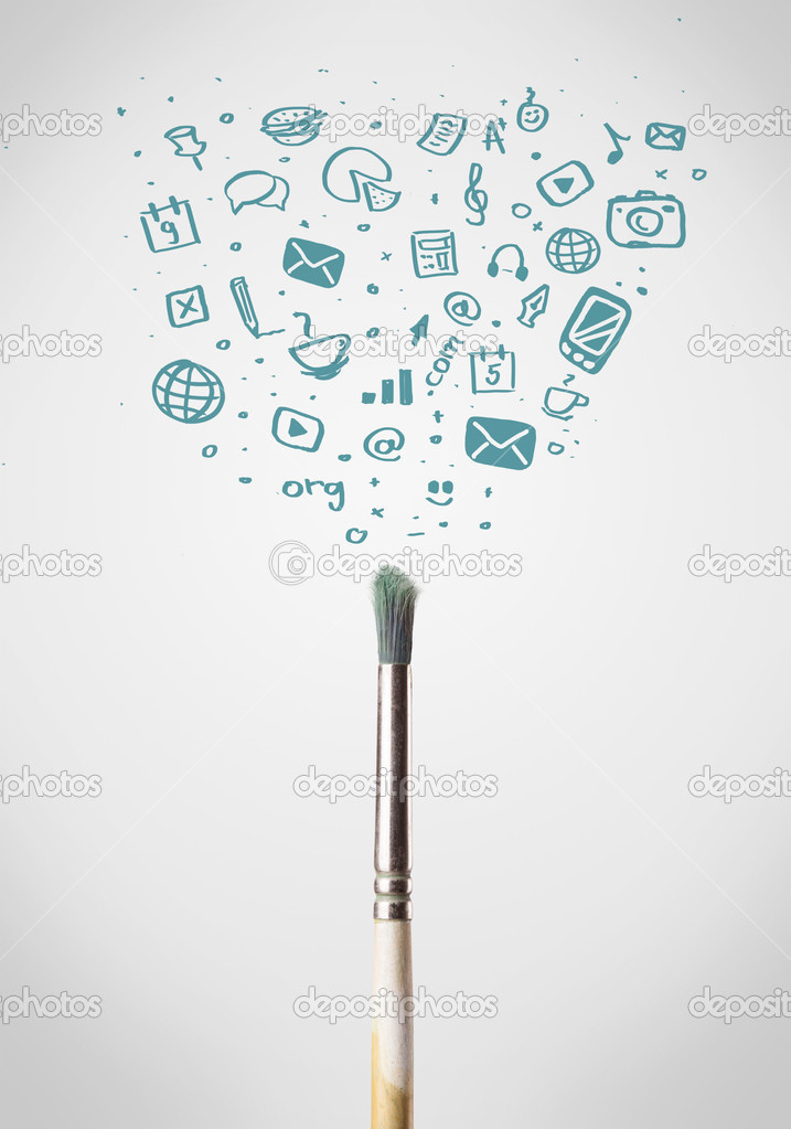 Brush close-up with social media icons