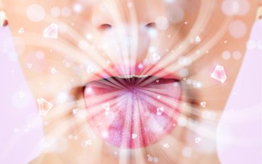 soyut beyaz ışıkları ve kristal nefes güzel kızın ağzı